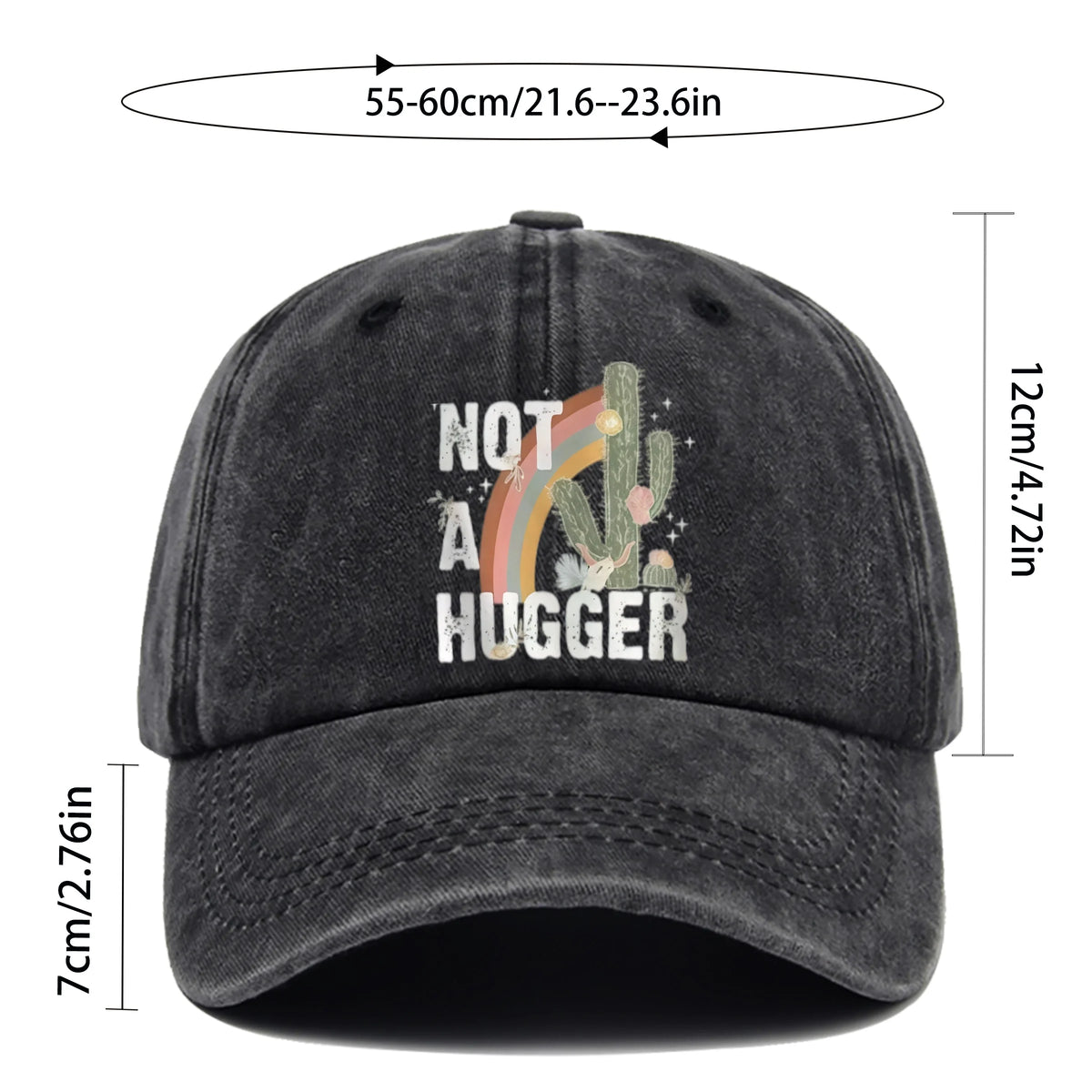Rainbow and Cactus "Not a Hugger" Print Baseball Cap
