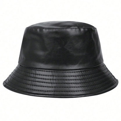 Unisex PU Leather Label Mountain Stamp Range Bucket Hats Fishermen Caps
