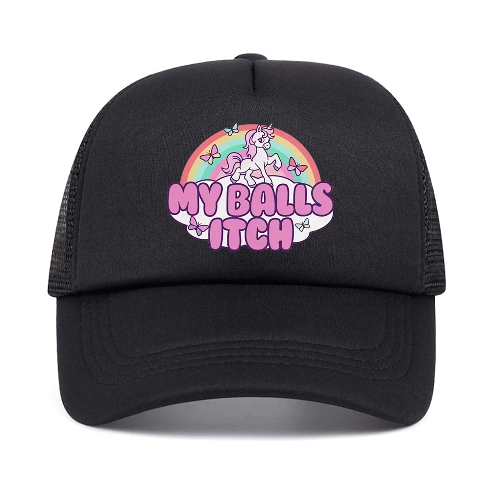 My Balls Itch Ironic Unicorn Rainbow Offensive Baseball Cap