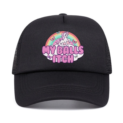 My Balls Itch Ironic Unicorn Rainbow Offensive Baseball Cap
