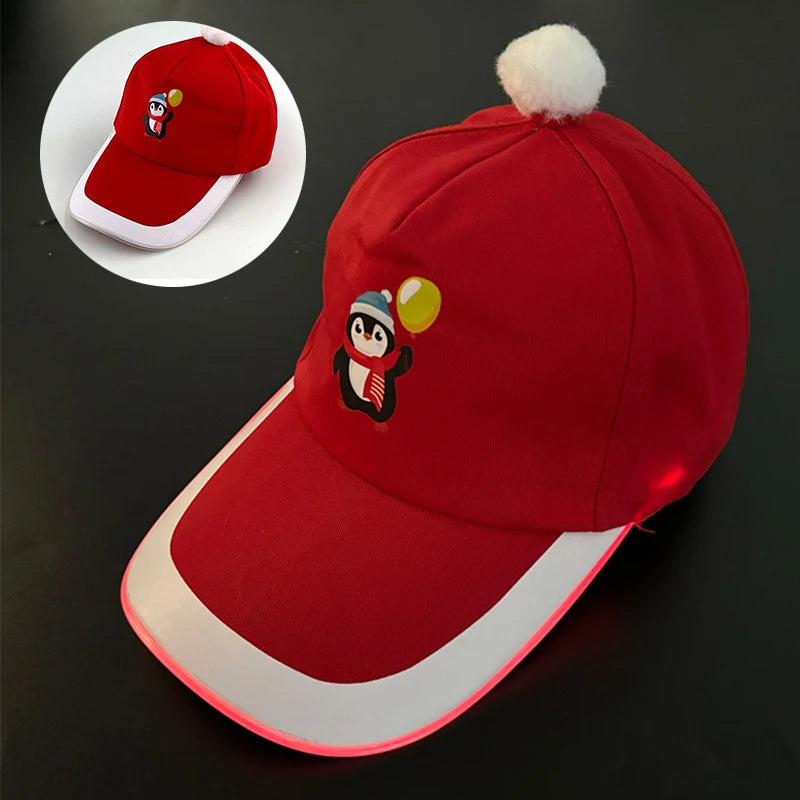2025 Christmas Cartoon LED Luminous Hat Glowing Baseball Cap Men Women Winter Light Up