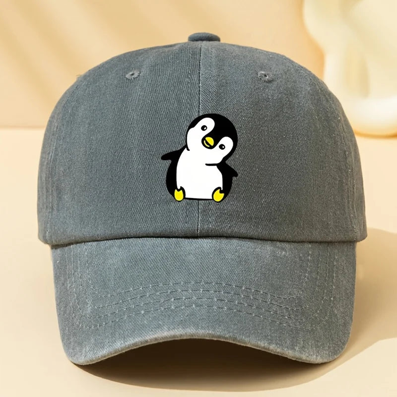 Retro Washed Penguin Cartoon Printed Baseball Cap