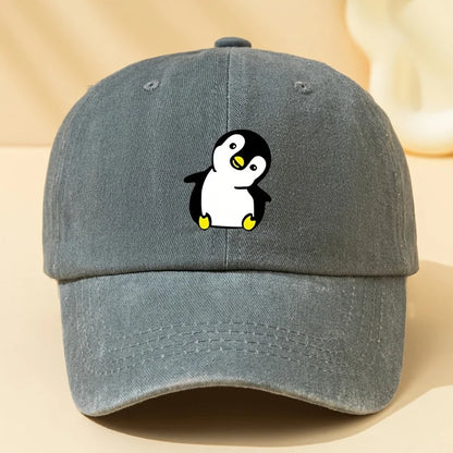 Retro Washed Penguin Cartoon Printed Baseball Cap