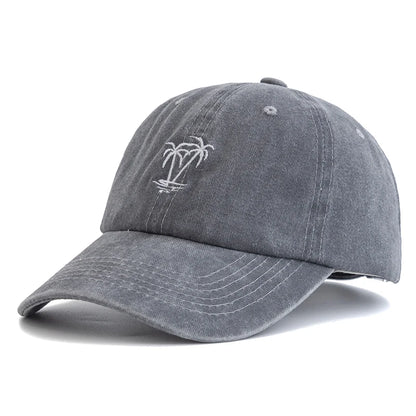 New Unisex Washed Cotton Cap Coconut Tree Embroidery Vintage Baseball Cap