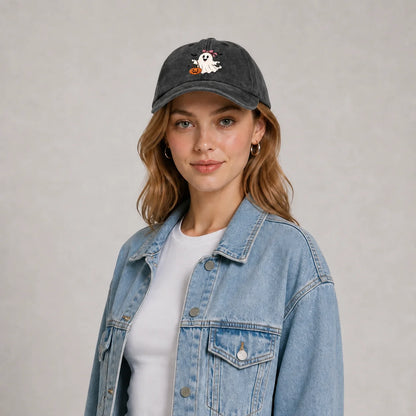 Witch Ghost With Pumpkin Graphic Baseball Cap