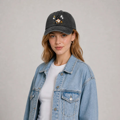 Vintage Washed Witch Gnome Ghost Graphic Baseball Cap