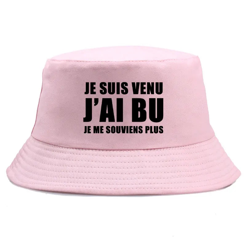 Trendy Je Suis Venu J'ai Bu Je Me Souviens Plus Print Reversible Bucket Hat