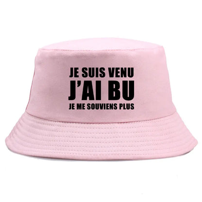 Trendy Je Suis Venu J'ai Bu Je Me Souviens Plus Print Reversible Bucket Hat