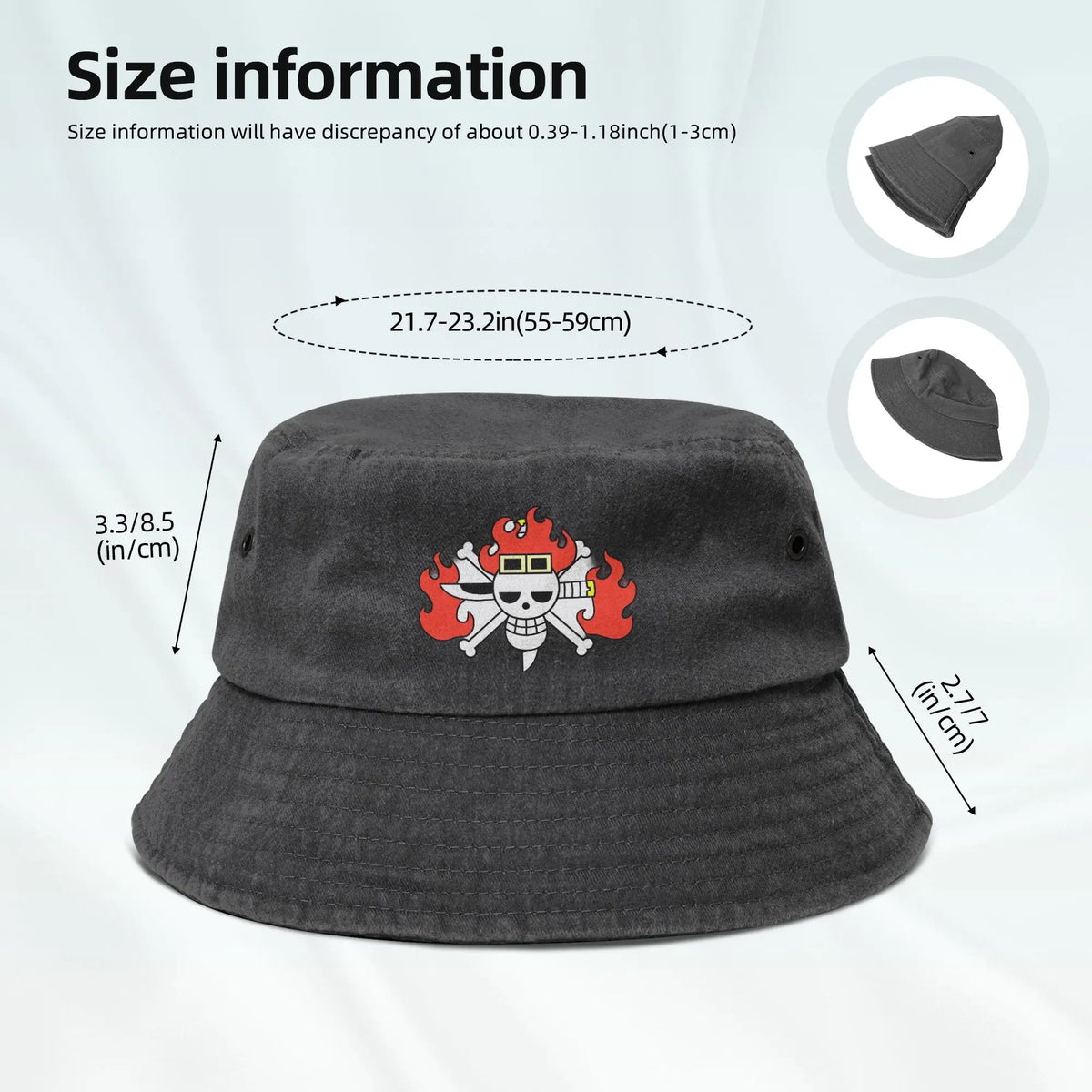 Kidd Joly Roger One Piece Flag ACE Bucket Hats