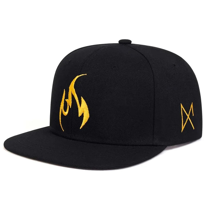 Unisex Flame Embroidery Hip-hop Hats Snapback Cap Spring Autumn