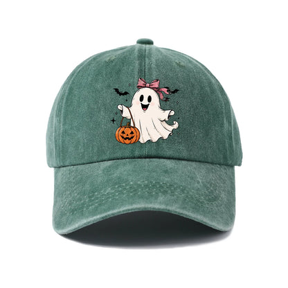 Witch Ghost With Pumpkin Graphic Baseball Cap