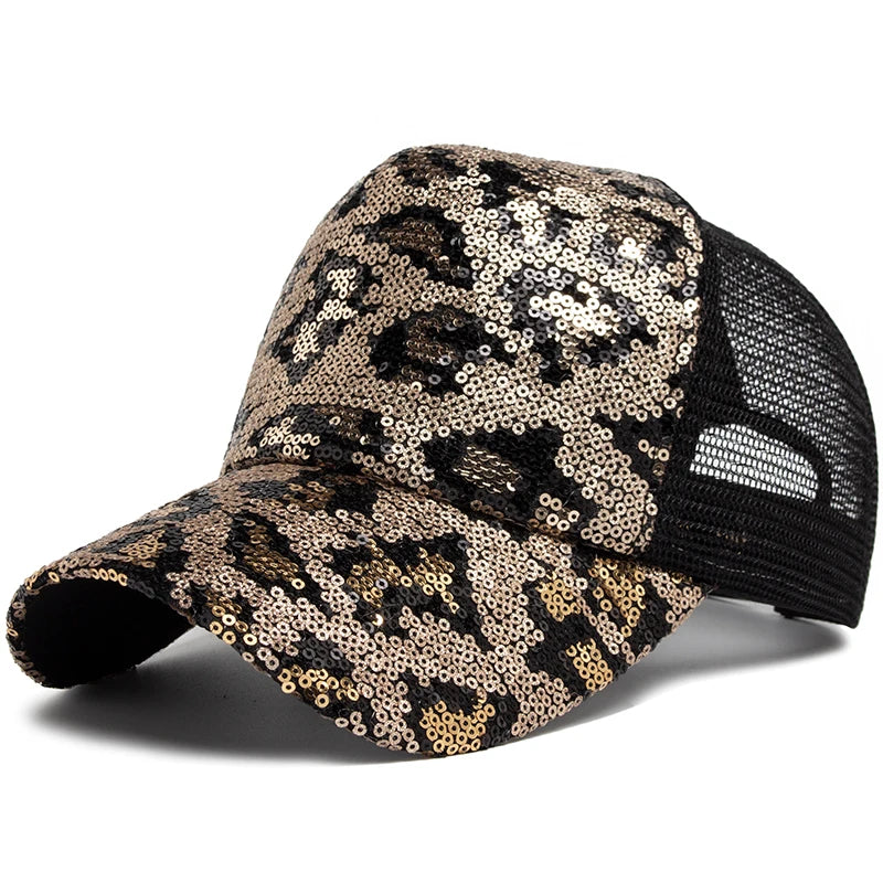 Baseball Cap Summer Mesh Hat Fashion Leopard Spangle Design Hats