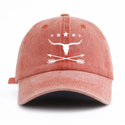 Bull Print Washed Baseball Cap For Adults