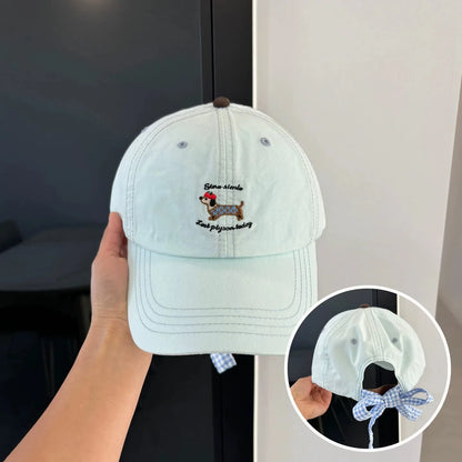 Embroidered Dog Bow Baseball Cap