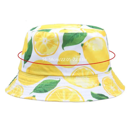 Fashion Sun Protection Bucket Hat Foldable Beach Leaf Lemon Printing Fisherman Hat For Men Women