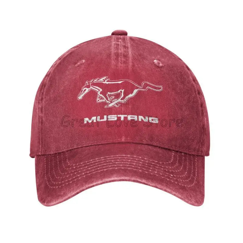 Skeleton Mustang Baseball Cap Vintage Washed Cotton Denim Dad Hat