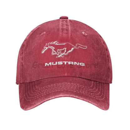 Skeleton Mustang Baseball Cap Vintage Washed Cotton Denim Dad Hat