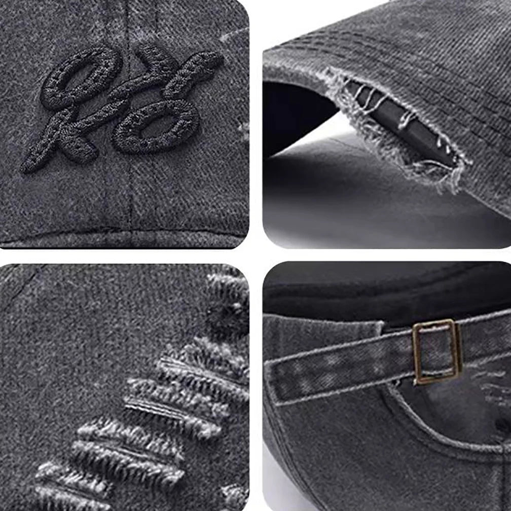 Retro Unisex Washed Distressed Baseball Cap Golf Cap, American Embroidery Ripped Dad Hat