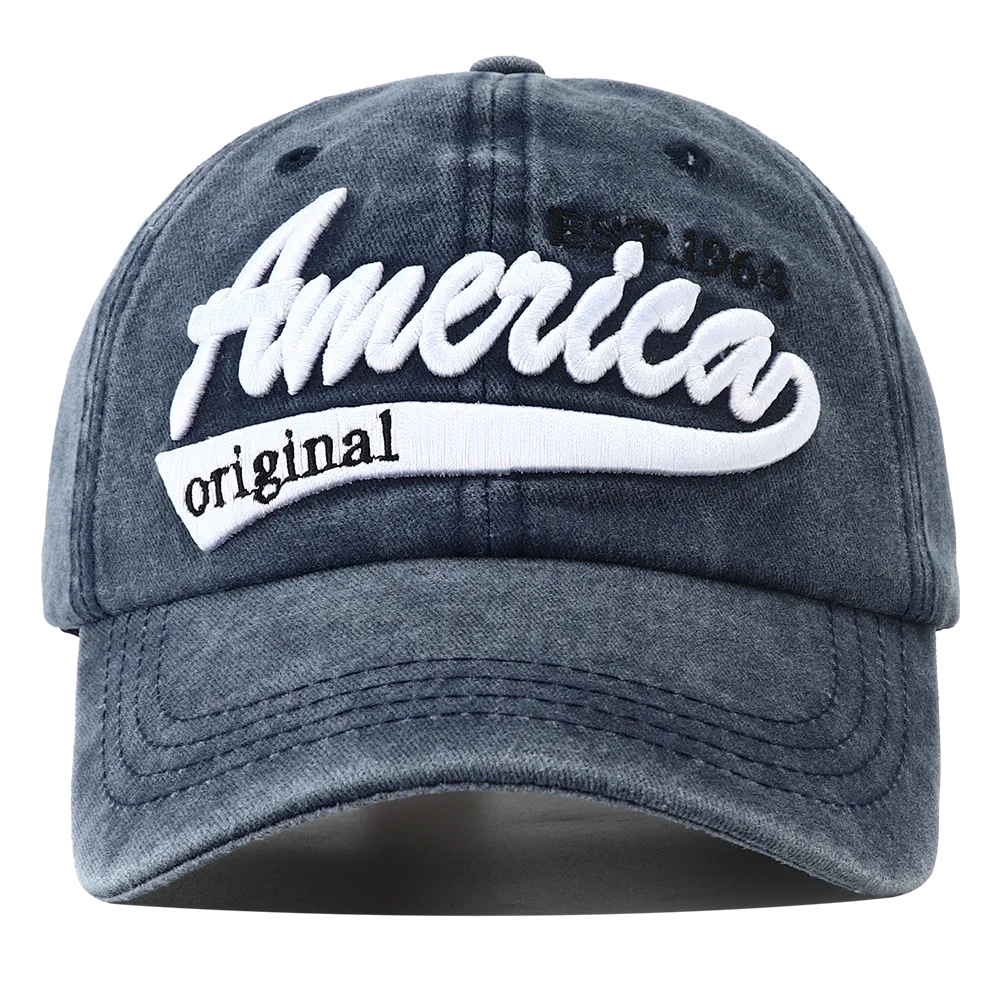 Unisex Distressed American Letter Embroidery Baseball Cap For Women Men