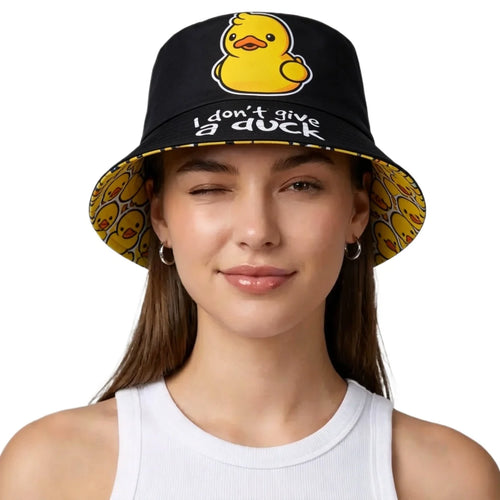 Double-sided Yellow Duck Print Pattern Panama Summer Sunscreen Fisherman Cap Bucket Hat