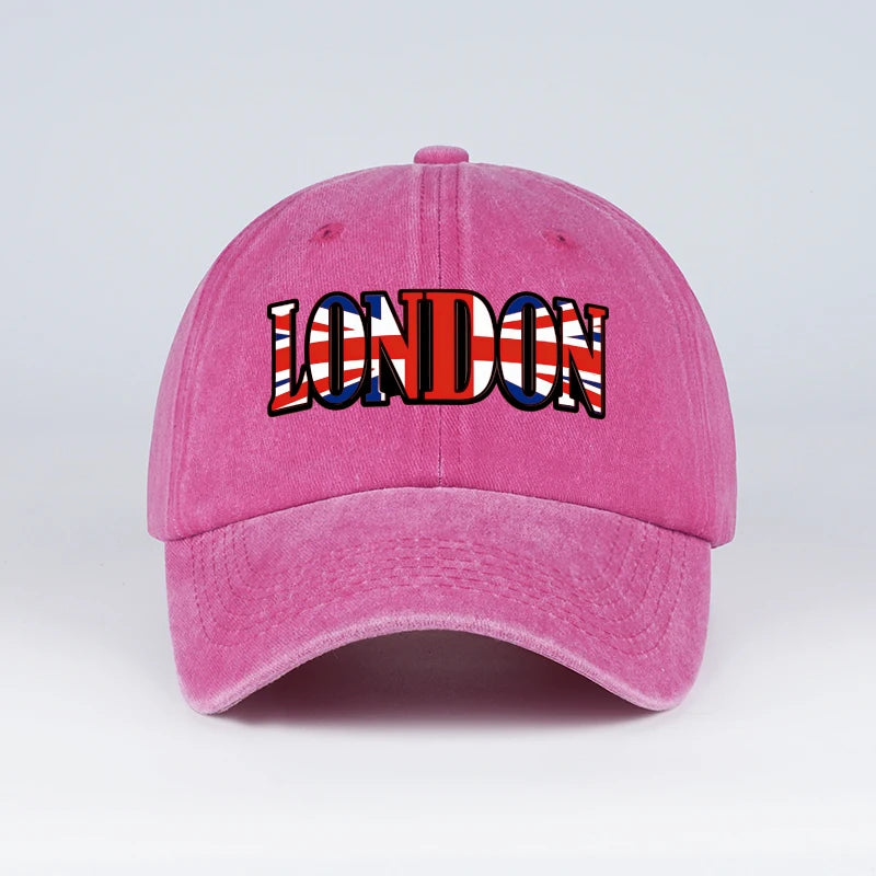 "LONDON" UK Flag Print Washed Baseball Cap