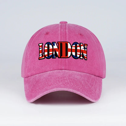 "LONDON" UK Flag Print Washed Baseball Cap