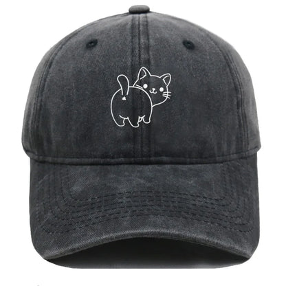 Cute Cat Butt Embroidered Washed Baseball Cap