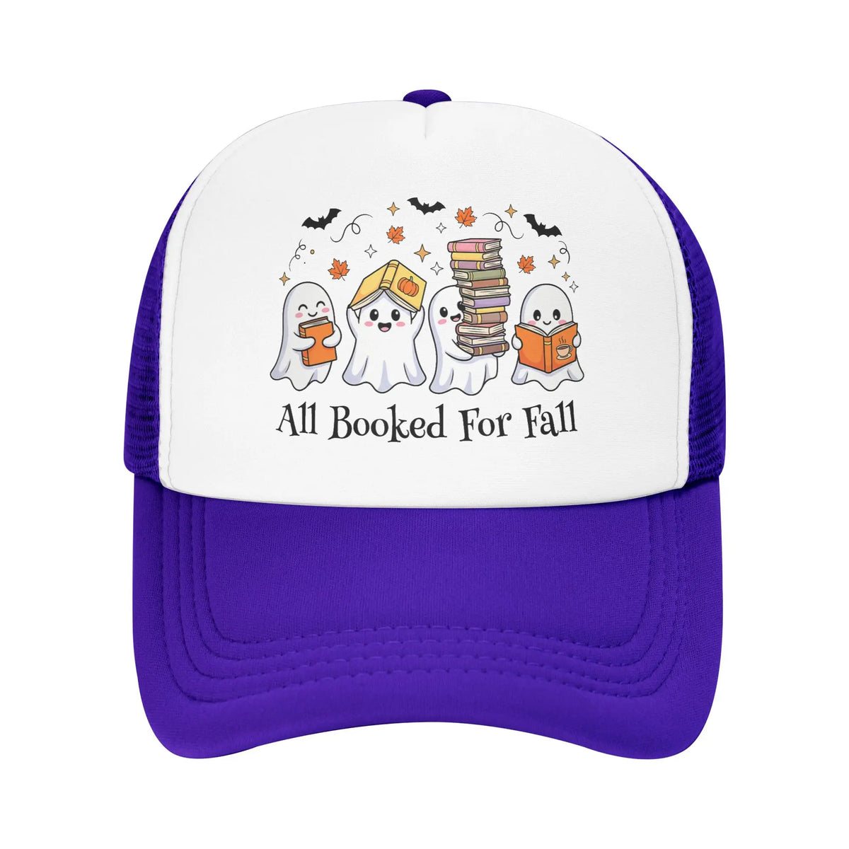 All Booked for Fall Halloween Ghost Trucker Cap Unisex Book Lover's Baseball Cap