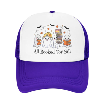 All Booked for Fall Halloween Ghost Trucker Cap Unisex Book Lover's Baseball Cap