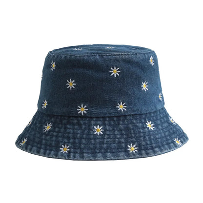 Unisex Hats Daisy Embroidery Simple Fashionable Trendy Versatile Korean Cowboy Bucket Hats