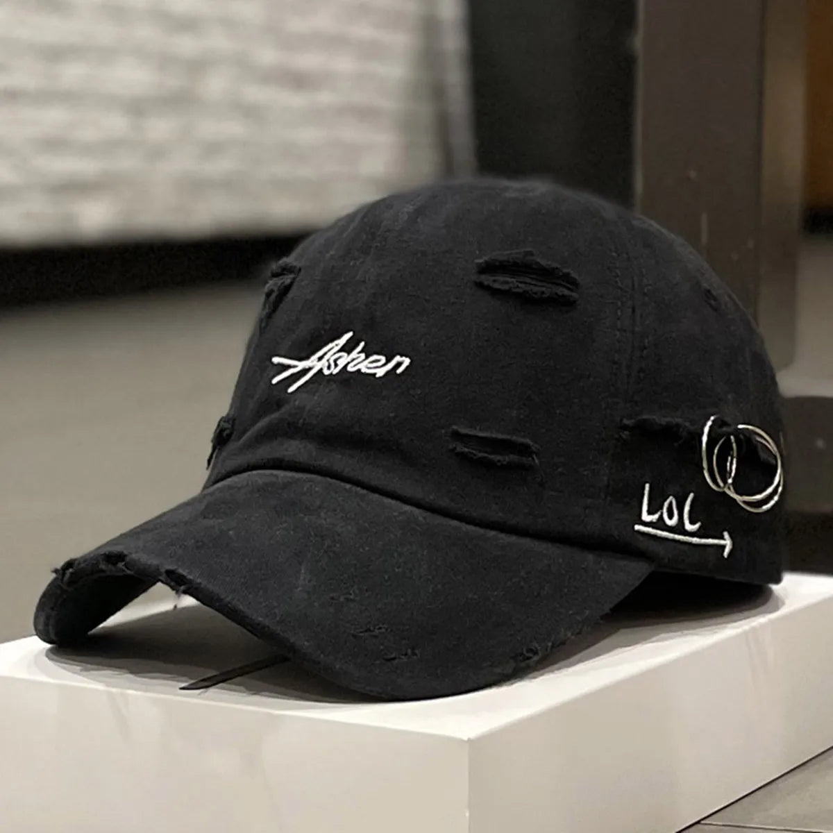 Unisex Asher Embroidery Hole Iron Ring Baseball Caps