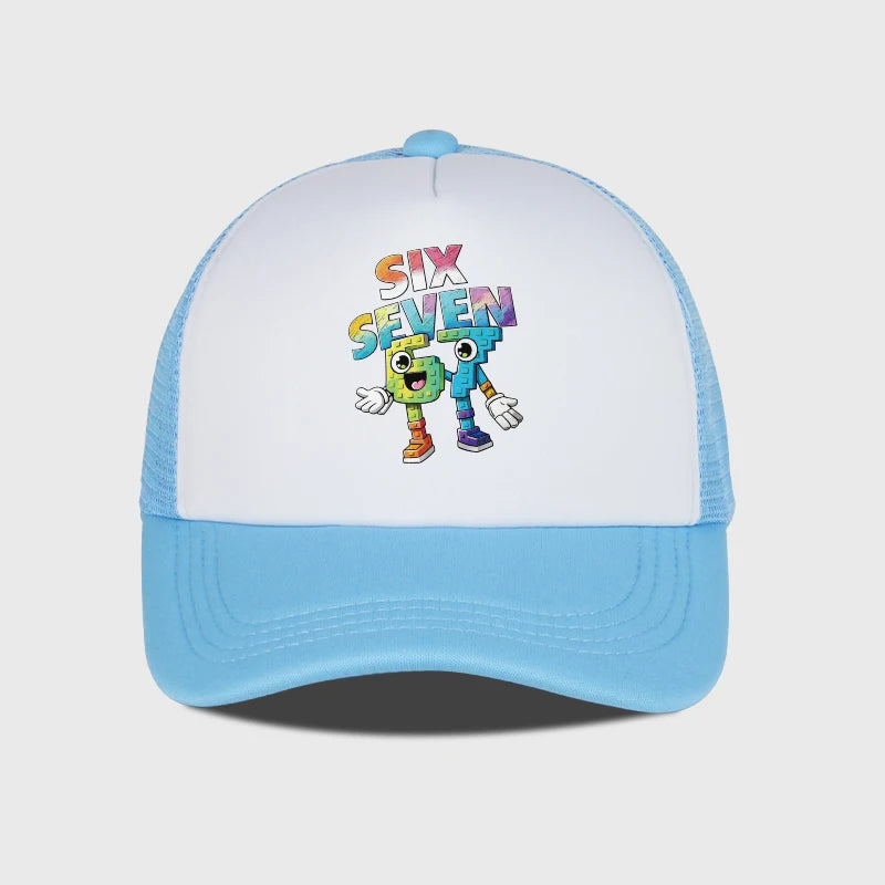 Six Seven Cartoon Number Print Sponge Mesh Baseball Cap