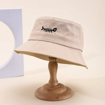 Bucket Hats Embroidery Fishbone Pattern Fisherman Cap Candy Colors Hat For Women Men
