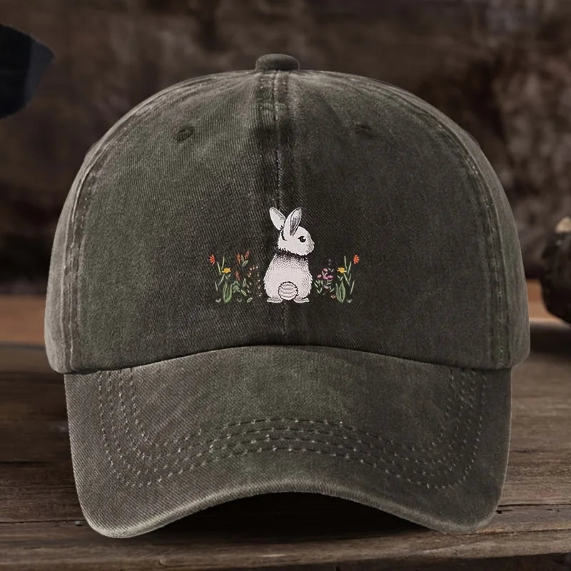 Baseball Cap Cute Rabbit Floral Print