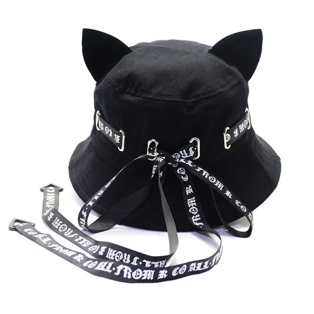 New Cute Cat Ears Bucket Hats Women Streamer Fisherman Hat Casual Panama Outdoor
