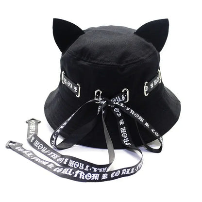 New Cute Cat Ears Bucket Hats Women Streamer Fisherman Hat Casual Panama Outdoor