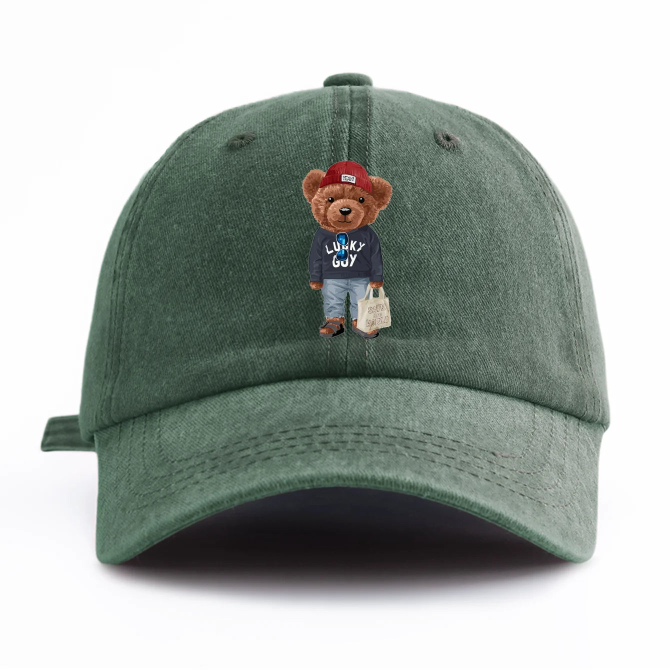 Tote-bag Bear Print Washed Baseball Cap For Adults
