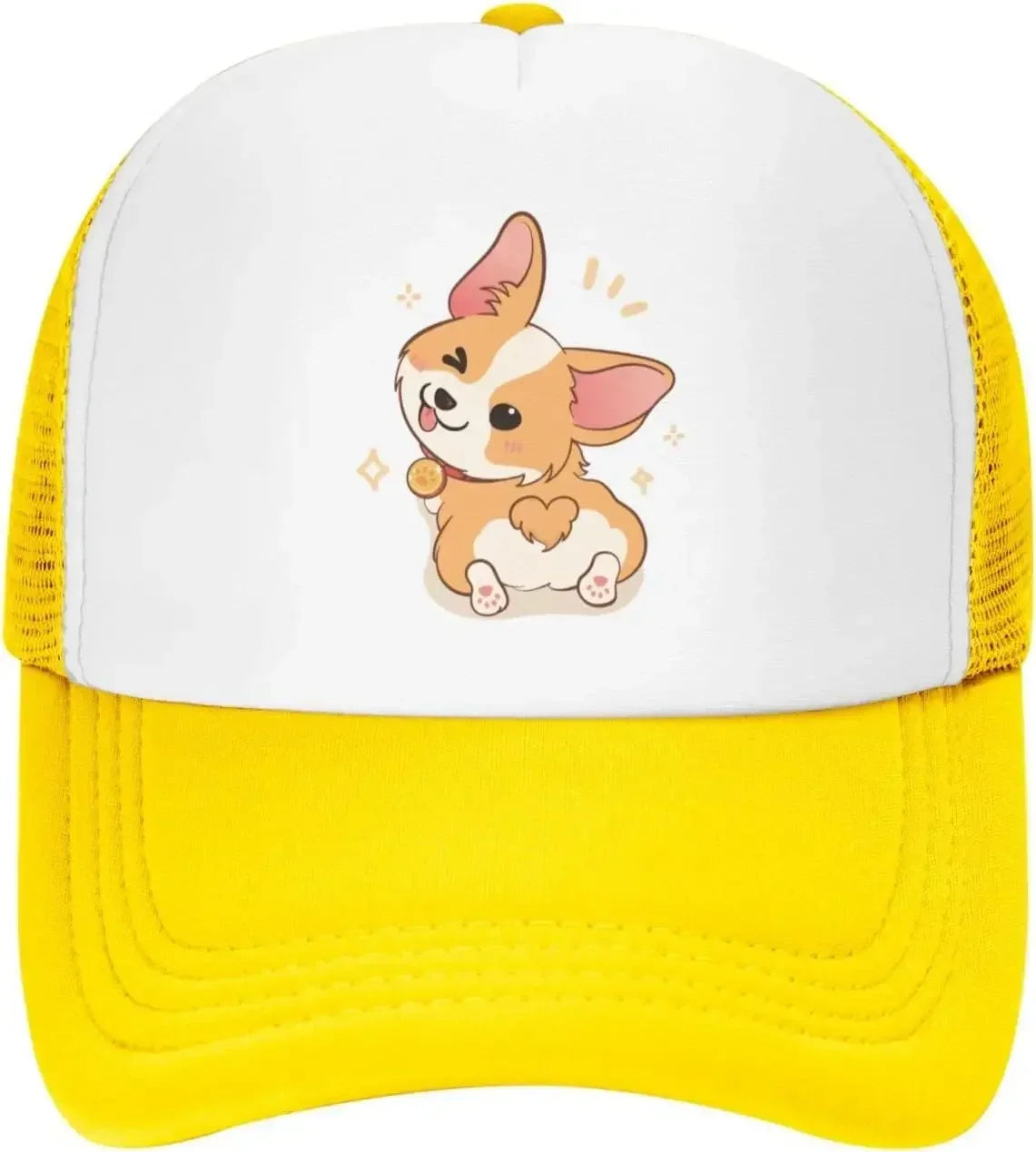 New Mesh Dad Hat Adjustable Washed Cute Corgi Cartoon Baseball Cap