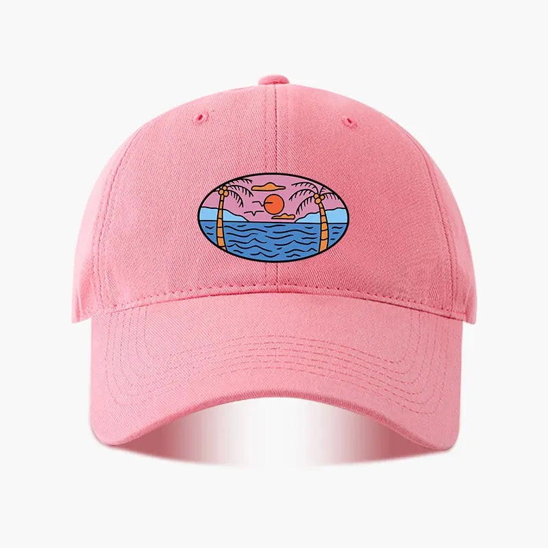 Baseball Cap Palm Tree Sun Ocean Print