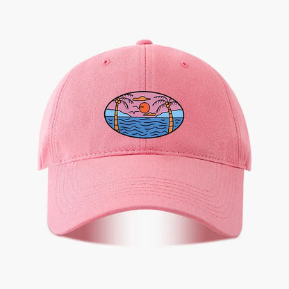 Baseball Cap Palm Tree Sun Ocean Print