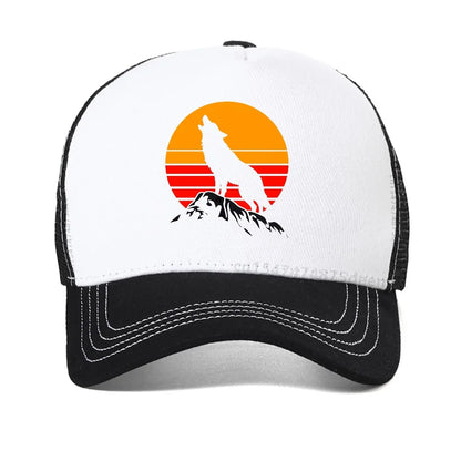 Vintage Wilderness Print Wolf Mesh Baseball Cap