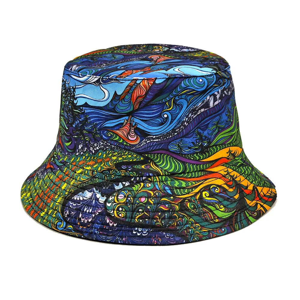 Retro Graffiti Print Hip Hop Street Bucket Hat