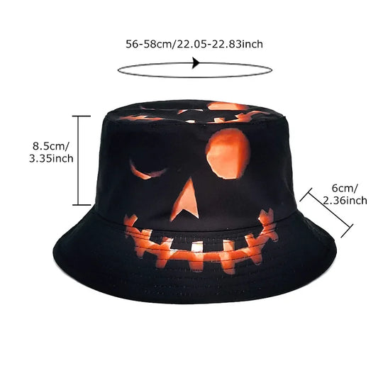 Halloween New Creative Fisherman Hat - Pumpkin Ghost Print Reversible Sun Hat Bucket Cap Funny