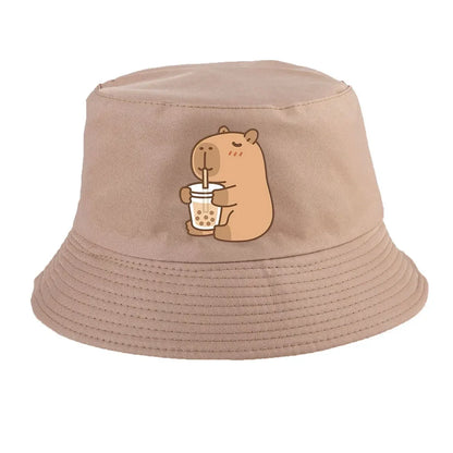 Summer Spring Ladies Cotton Korean Casual  Sunprotection Capybara Bucket Hat