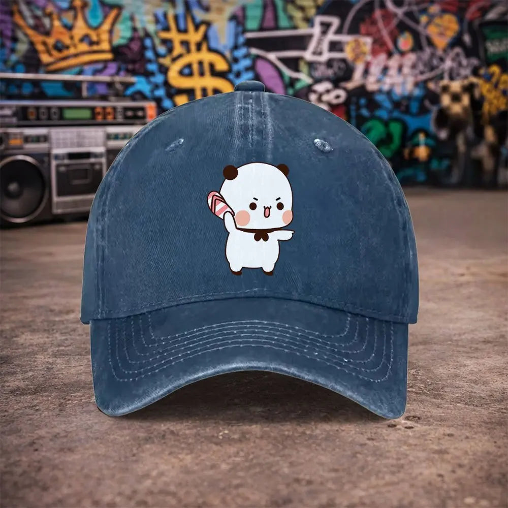 Unisex Cute Cartoon Bear Vintage Washed Baseball Cap