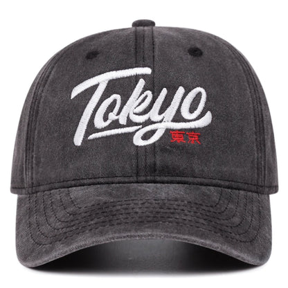 Tokyo Letter Embroidery Washed Soft Top Cowboy Baseball Cap Men Women