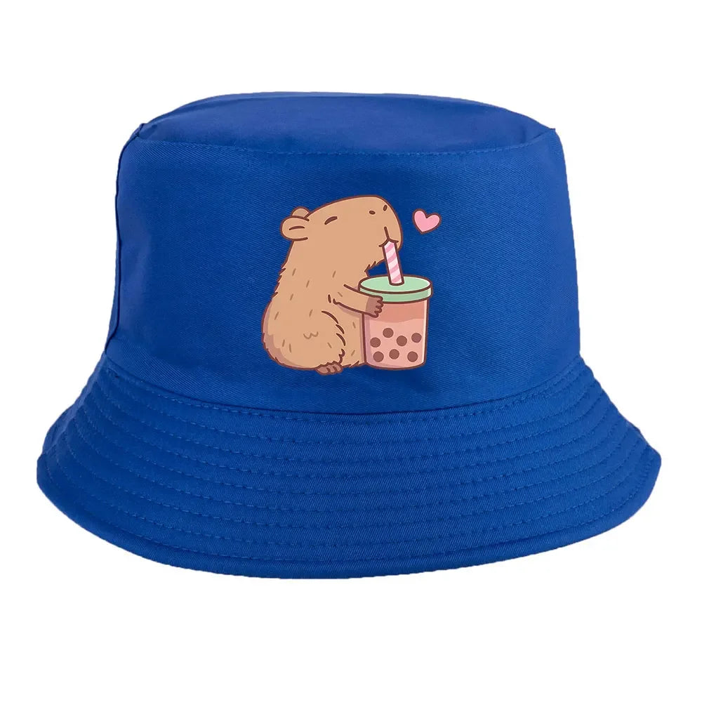 Summer Spring Ladies Cotton Korean Casual  Sunprotection Capybara Bucket Hat