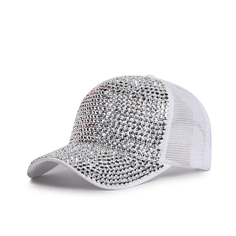Baseball Cap Women Full Rhinestone Beads Mesh Cap Street Fashion