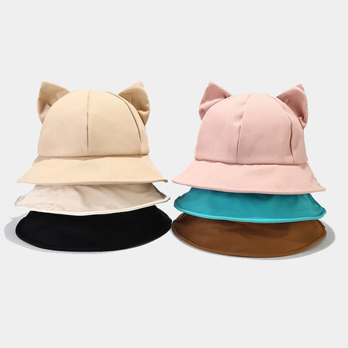 New Cartoon Cat Ear Bucket Hat Cap For Girl Sun Hat Women Korean