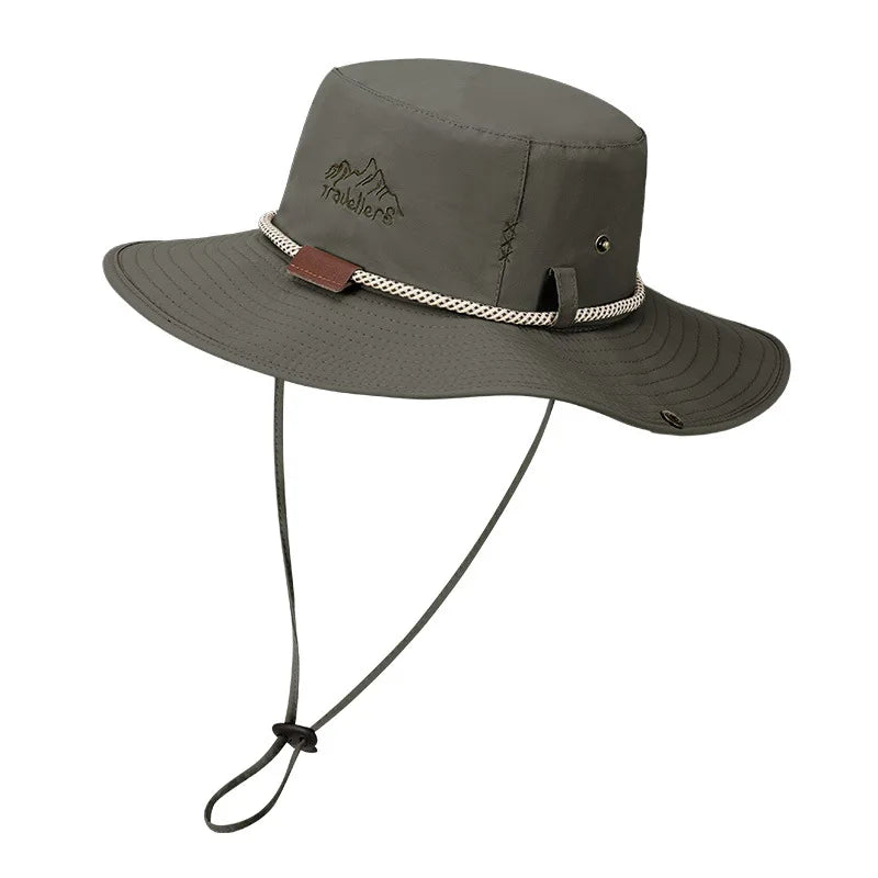 Men Bucket Hat Summer Leather Rope Chain Sun Hat Waterproof